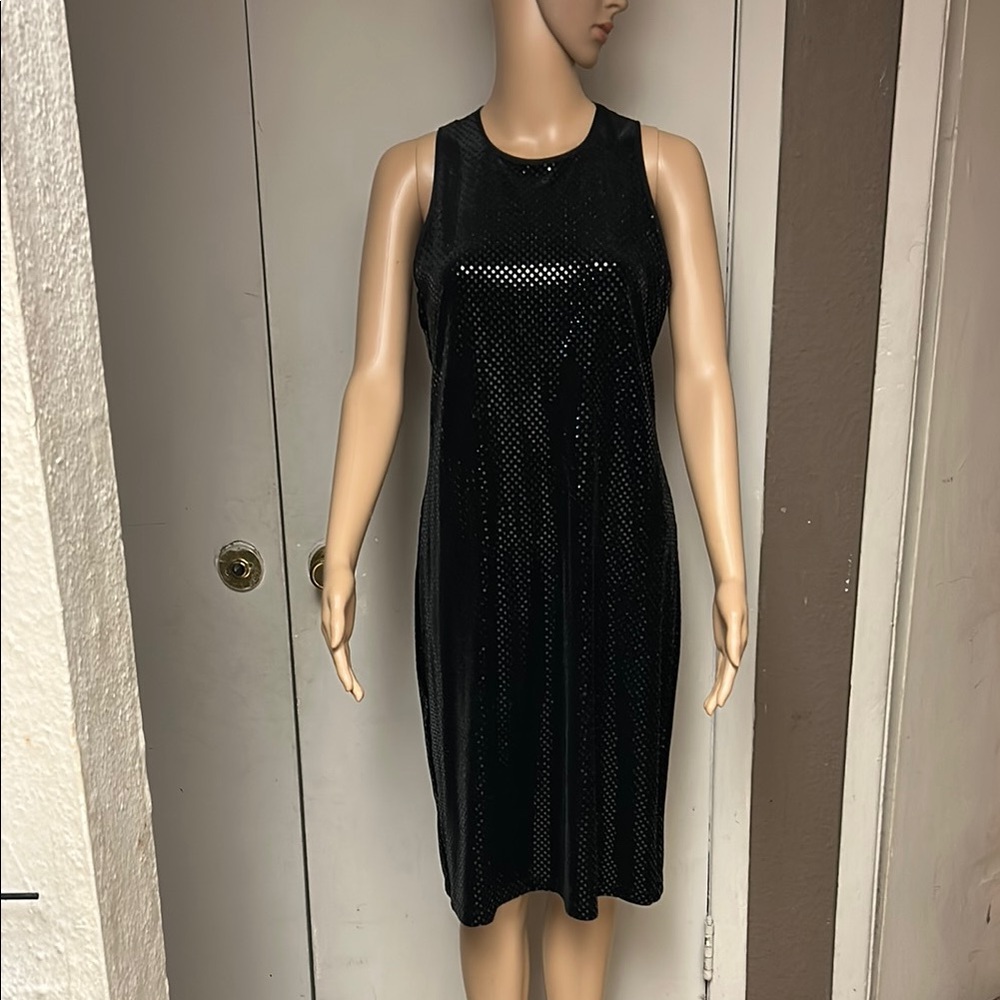 Ralph Lauren Women’s Black stretch Velvet velour Sequin Dress
